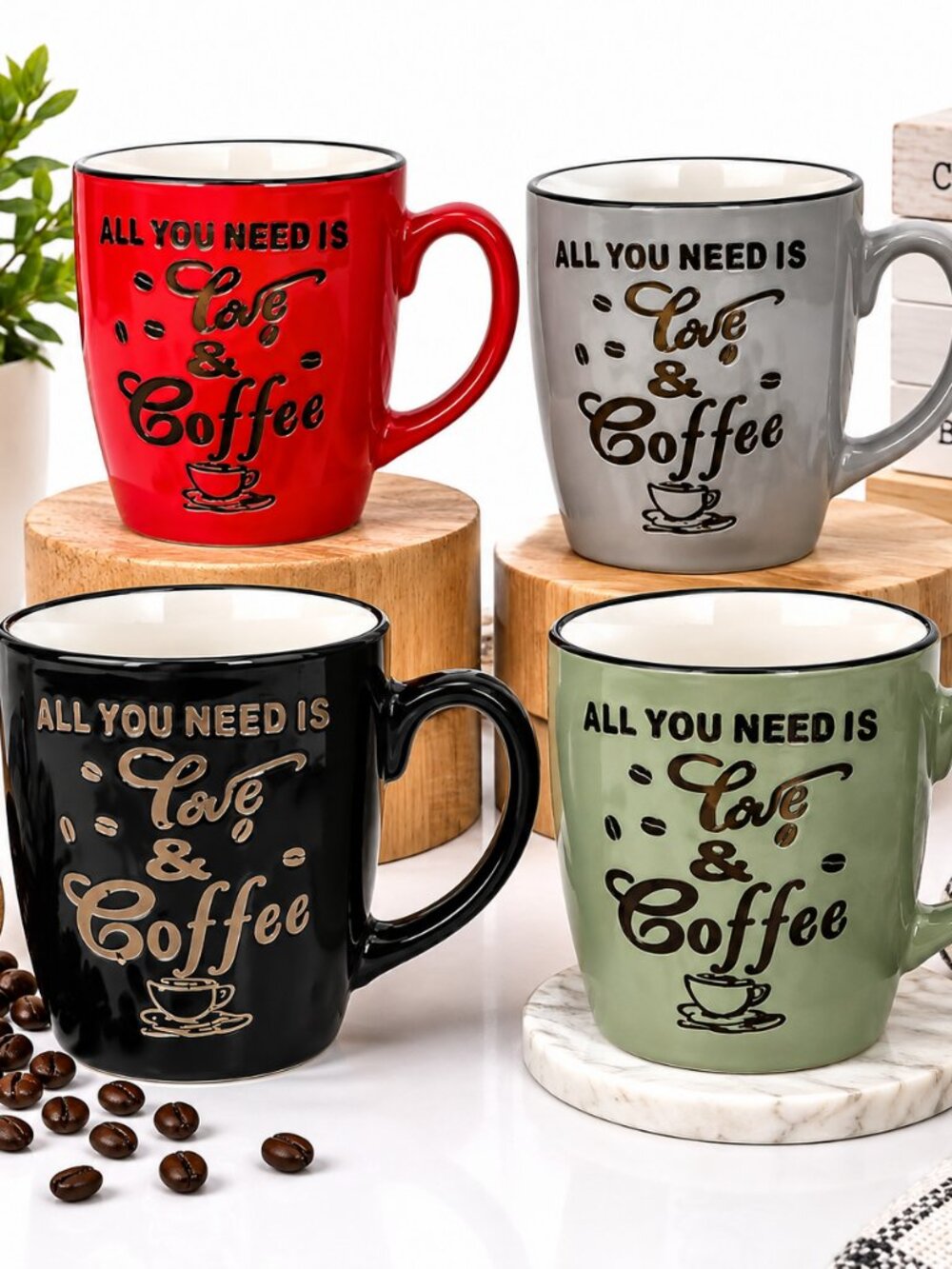 4-Piece Fall Coffee Mug Set – Autumn Pumpkin Harvest Thanksgiving Cups